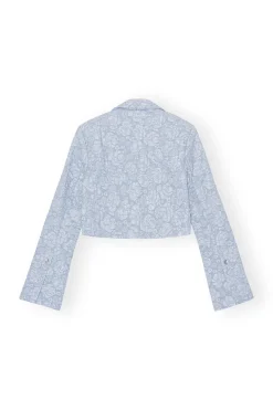 Fashion GANNI Stretch Jacquard Cropped Blazer Sky Blue