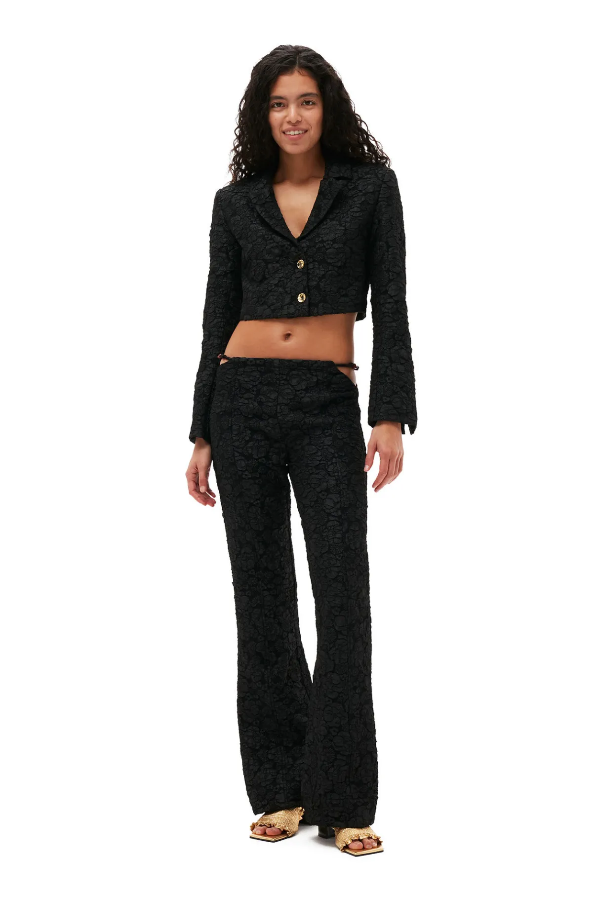 Flash Sale GANNI Stretch Jacquard Flared Pants Black