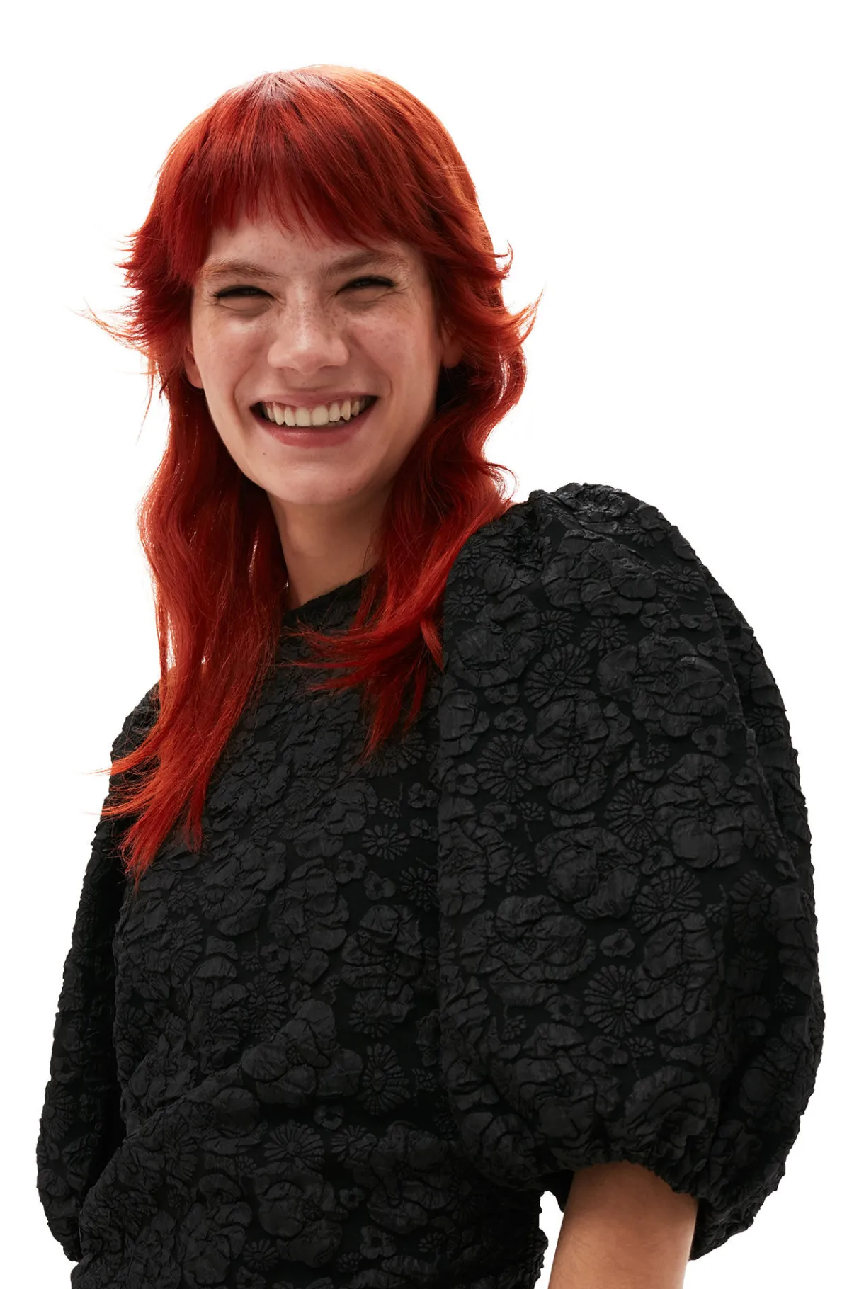 Clearance GANNI Stretch Jacquard Puff Sleeves Mini Dress Black