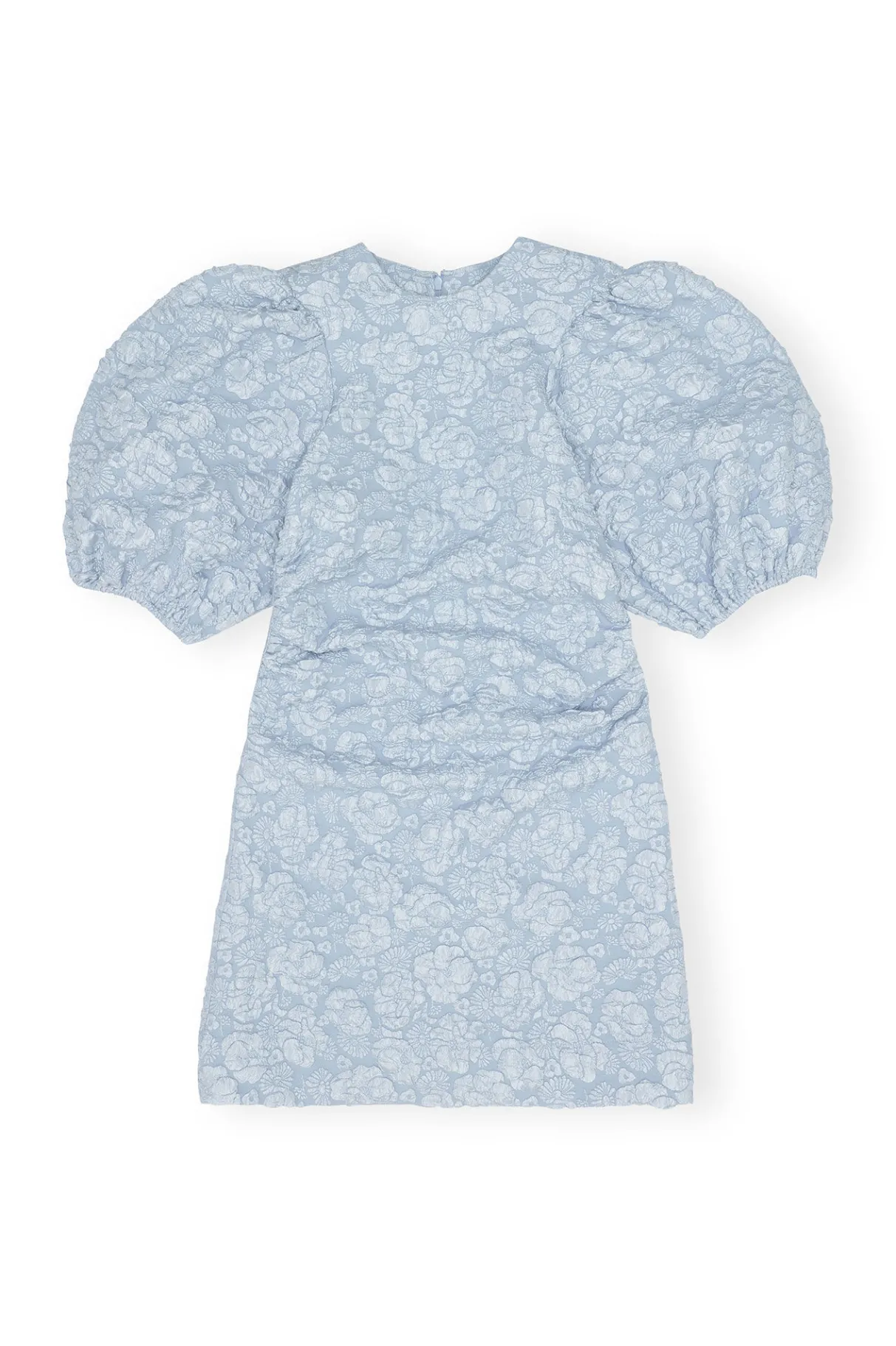 Best GANNI Stretch Jacquard Puff Sleeves Mini Dress Sky Blue