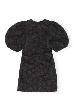 Clearance GANNI Stretch Jacquard Puff Sleeves Mini Dress Black