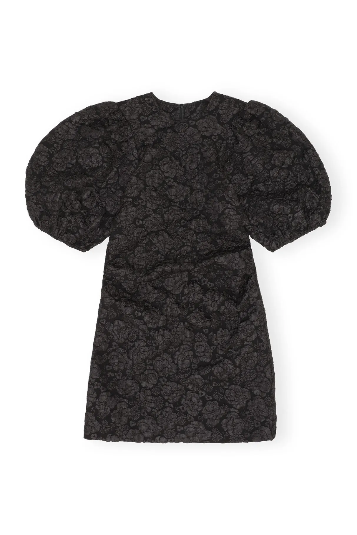 Clearance GANNI Stretch Jacquard Puff Sleeves Mini Dress Black