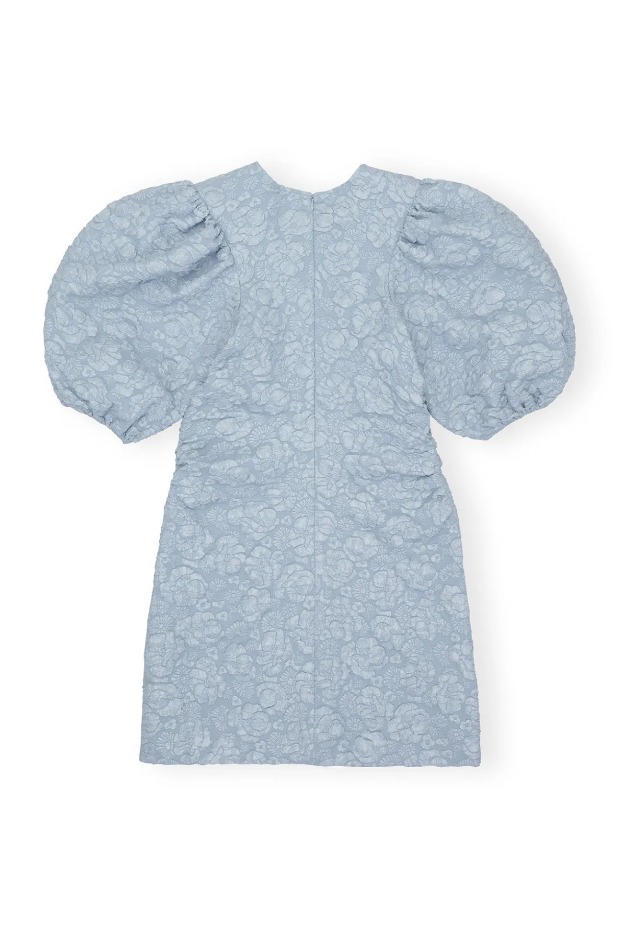 Best GANNI Stretch Jacquard Puff Sleeves Mini Dress Sky Blue