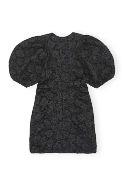 Clearance GANNI Stretch Jacquard Puff Sleeves Mini Dress Black