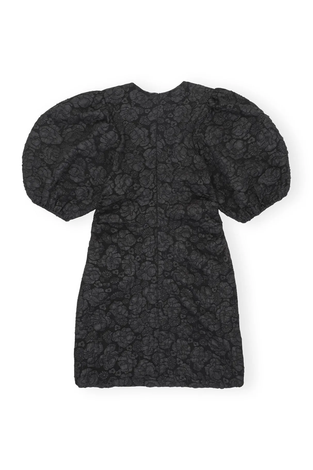 Clearance GANNI Stretch Jacquard Puff Sleeves Mini Dress Black