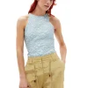 Clearance GANNI Stretch Jacquard Top Sky Blue