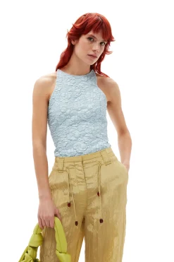 Clearance GANNI Stretch Jacquard Top Sky Blue