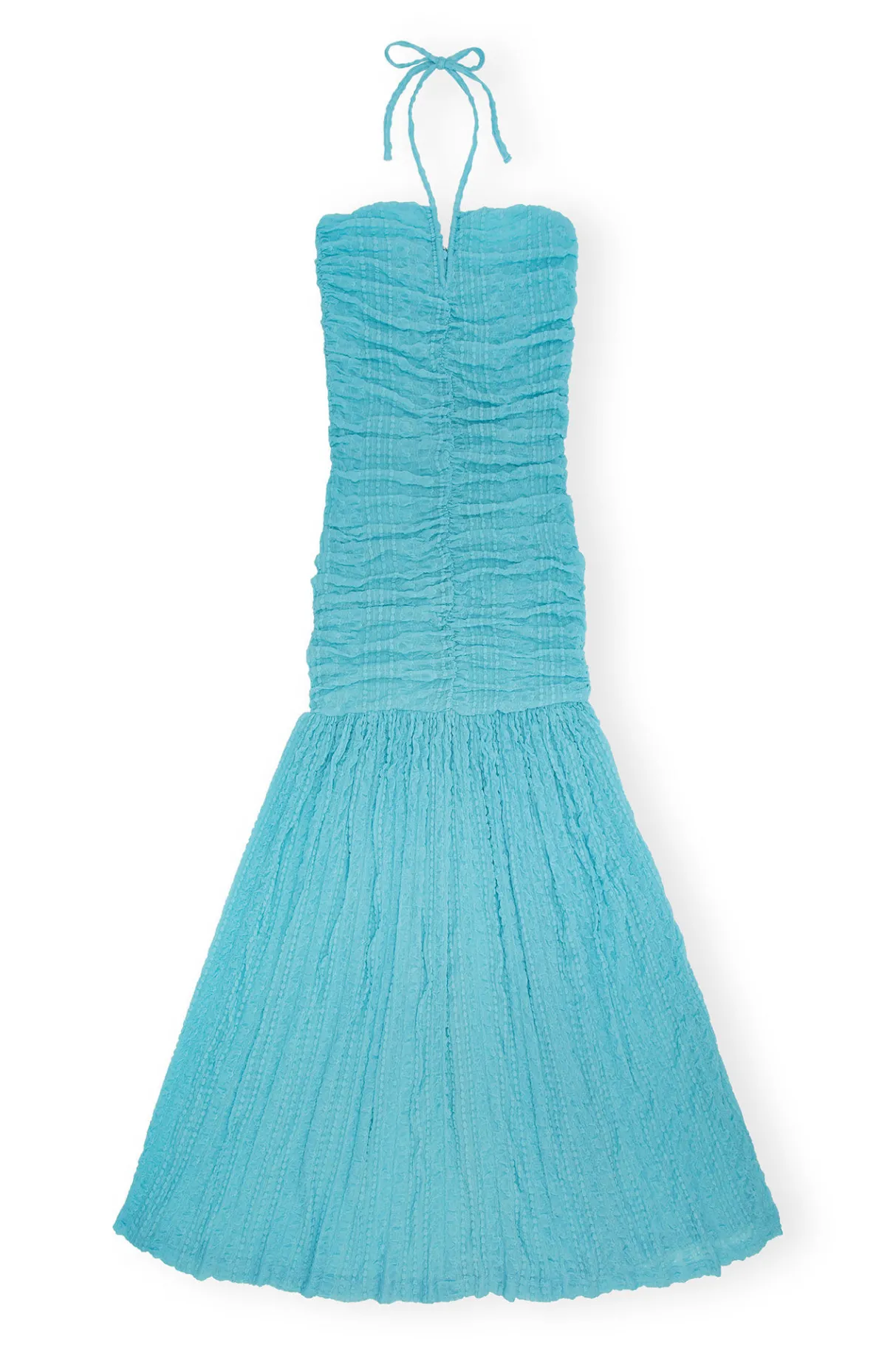 New GANNI Stretch Lace Halter Neck Dress Blue Curacao