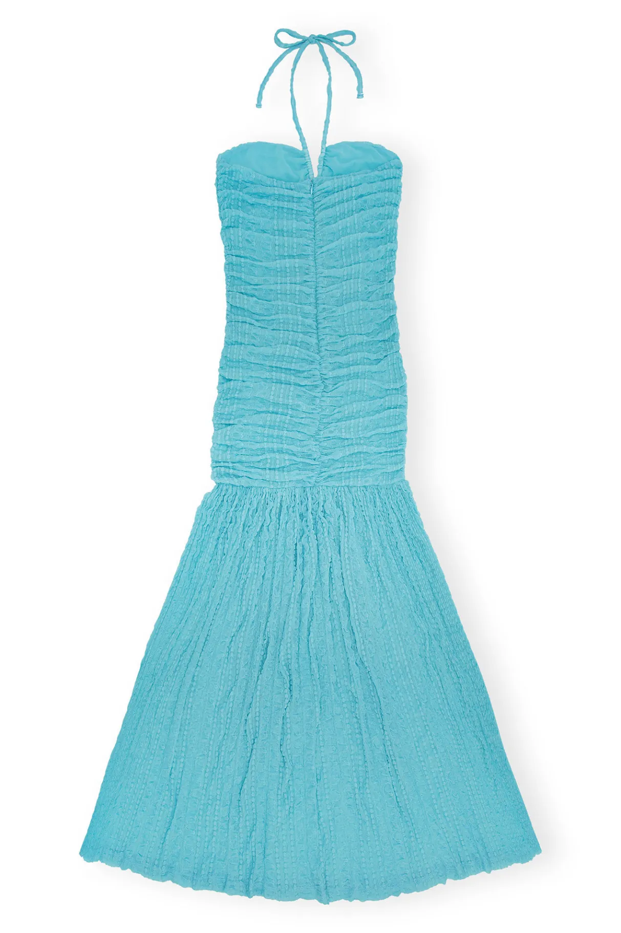 New GANNI Stretch Lace Halter Neck Dress Blue Curacao