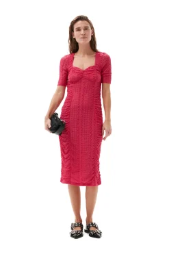 Best GANNI Stretch Lace Ruched Midi Dress Love Potion