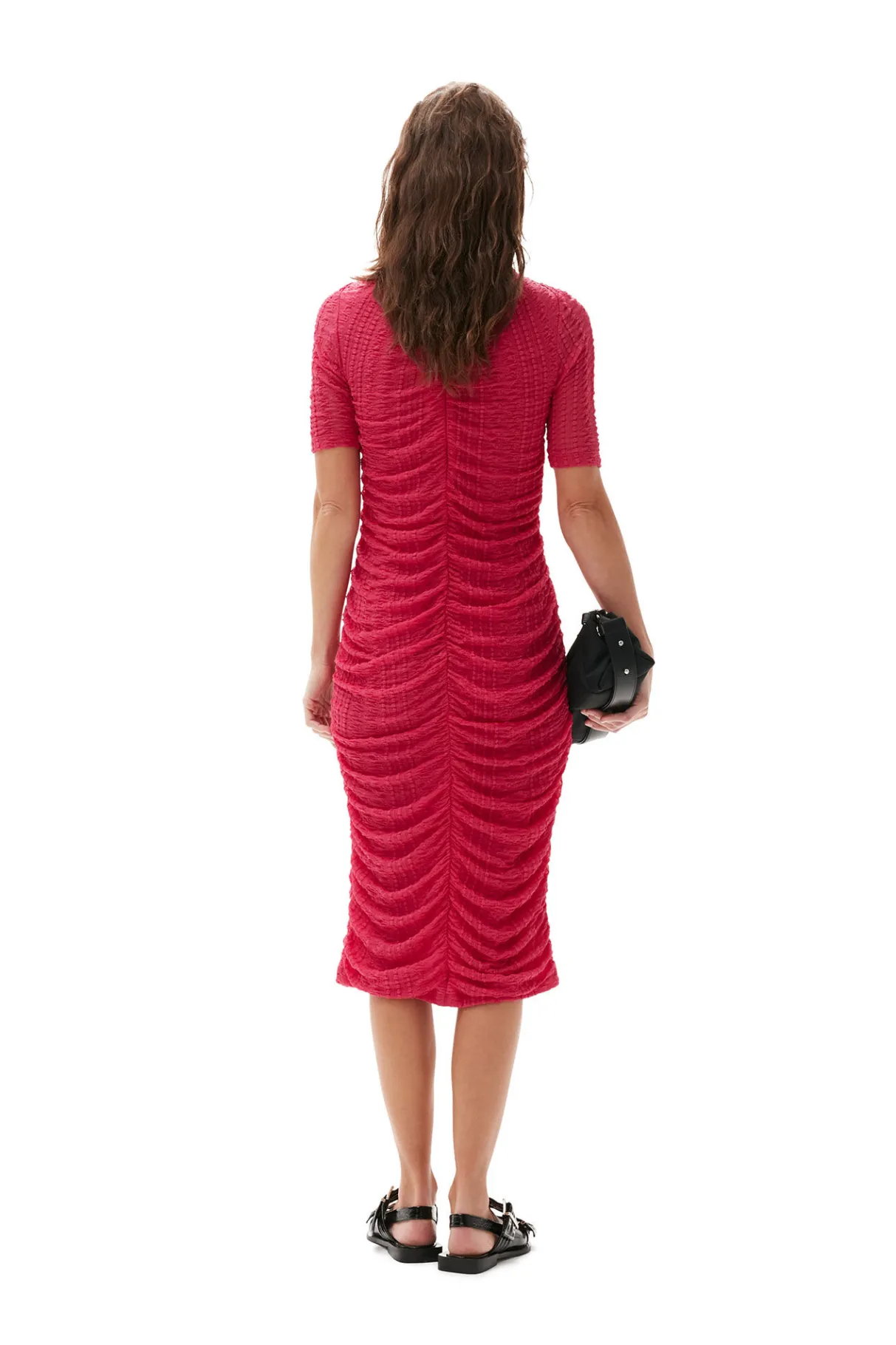 Best GANNI Stretch Lace Ruched Midi Dress Love Potion
