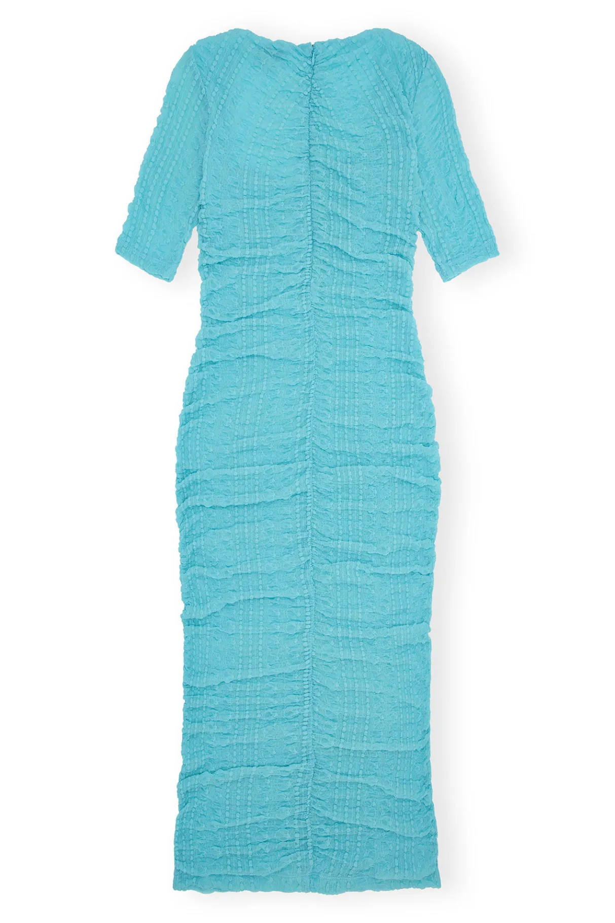 Hot GANNI Stretch Lace Ruched Midi Dress Blue Curacao