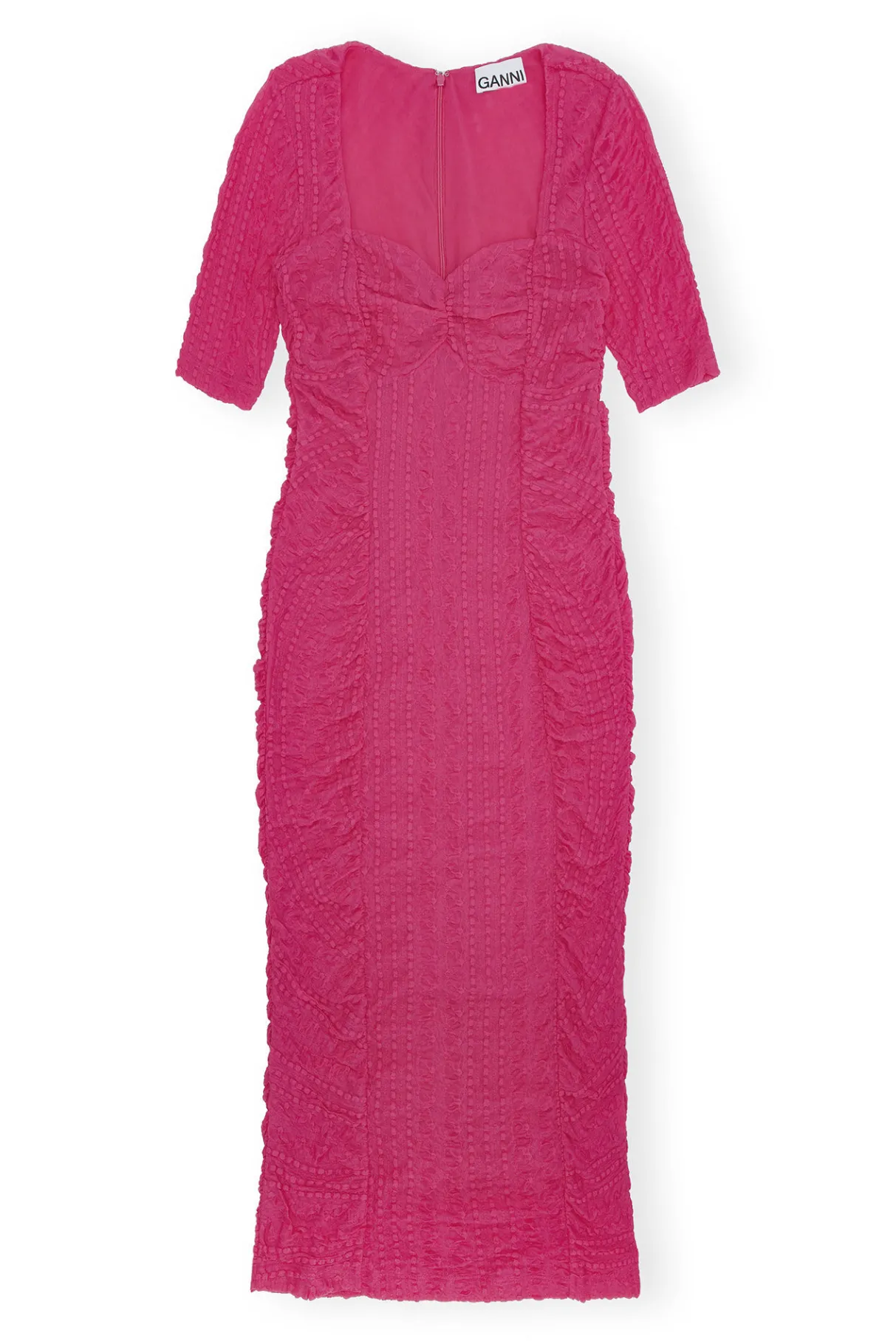 Best GANNI Stretch Lace Ruched Midi Dress Love Potion