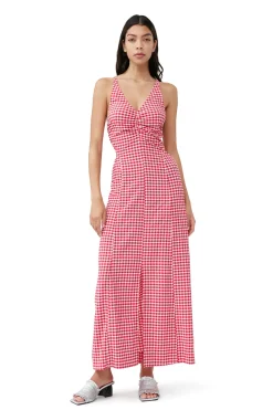 Online GANNI Stretch Seersucker Maxi Dress Love Potion