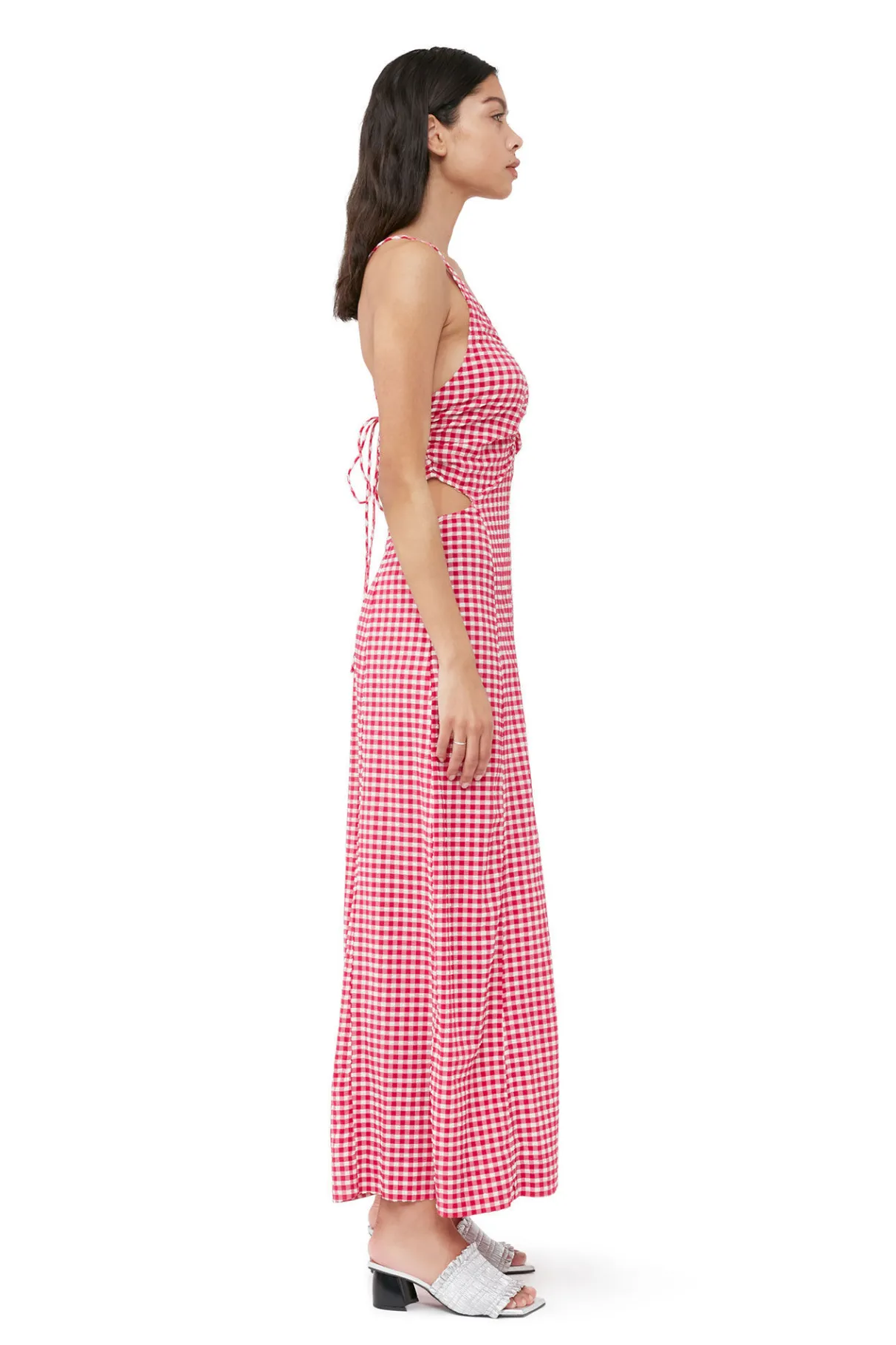 Online GANNI Stretch Seersucker Maxi Dress Love Potion