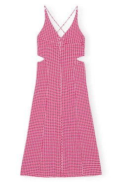 Online GANNI Stretch Seersucker Maxi Dress Love Potion