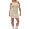 Shop GANNI Stretch Seersucker Strap Mini Dress Pale Khaki