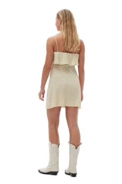 Shop GANNI Stretch Seersucker Strap Mini Dress Pale Khaki