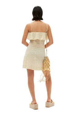Shop GANNI Stretch Seersucker Strap Mini Dress Pale Khaki