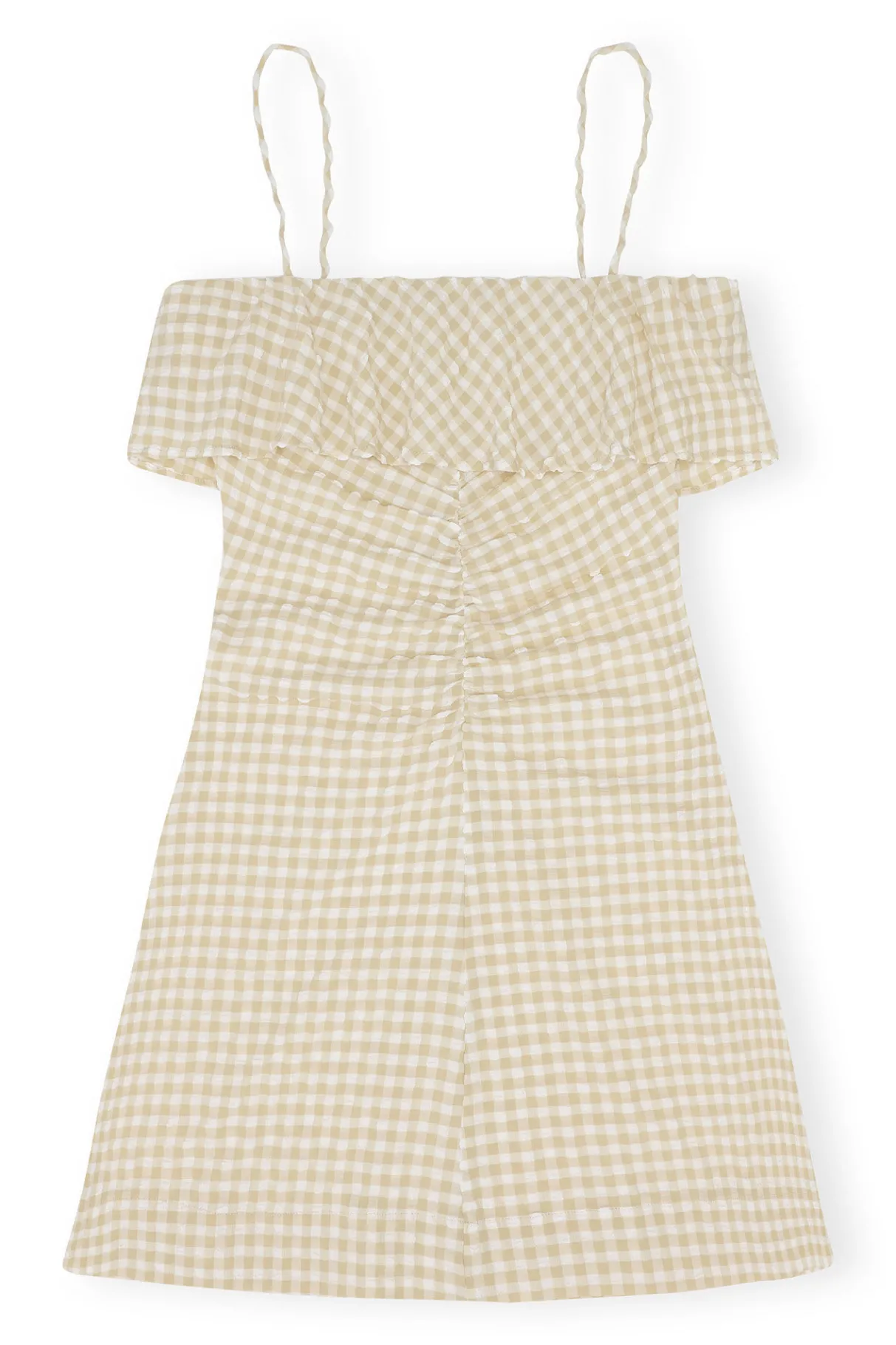 Shop GANNI Stretch Seersucker Strap Mini Dress Pale Khaki