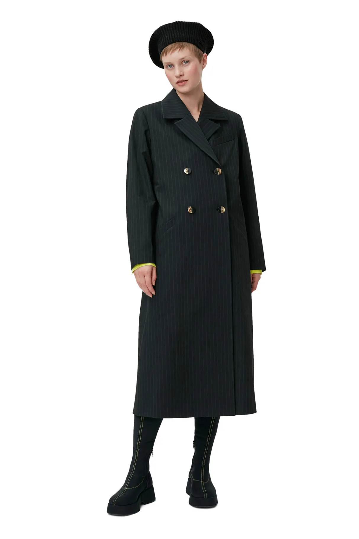 Online GANNI Stretch Stripe Coat Black
