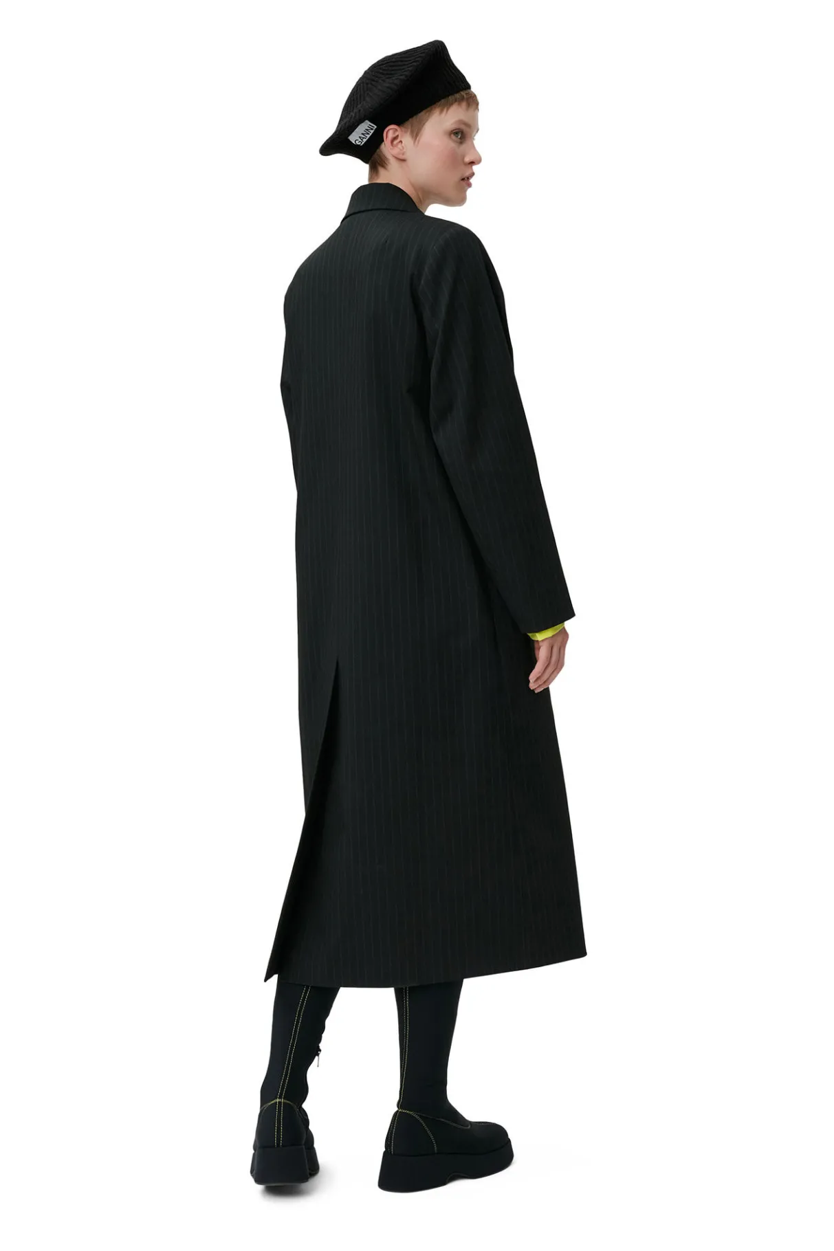 Online GANNI Stretch Stripe Coat Black