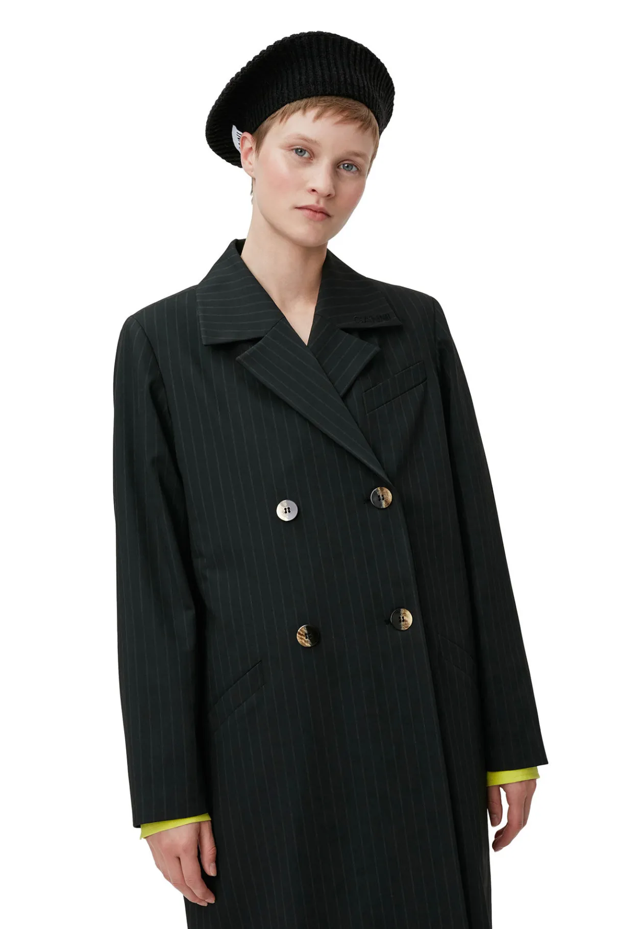Online GANNI Stretch Stripe Coat Black