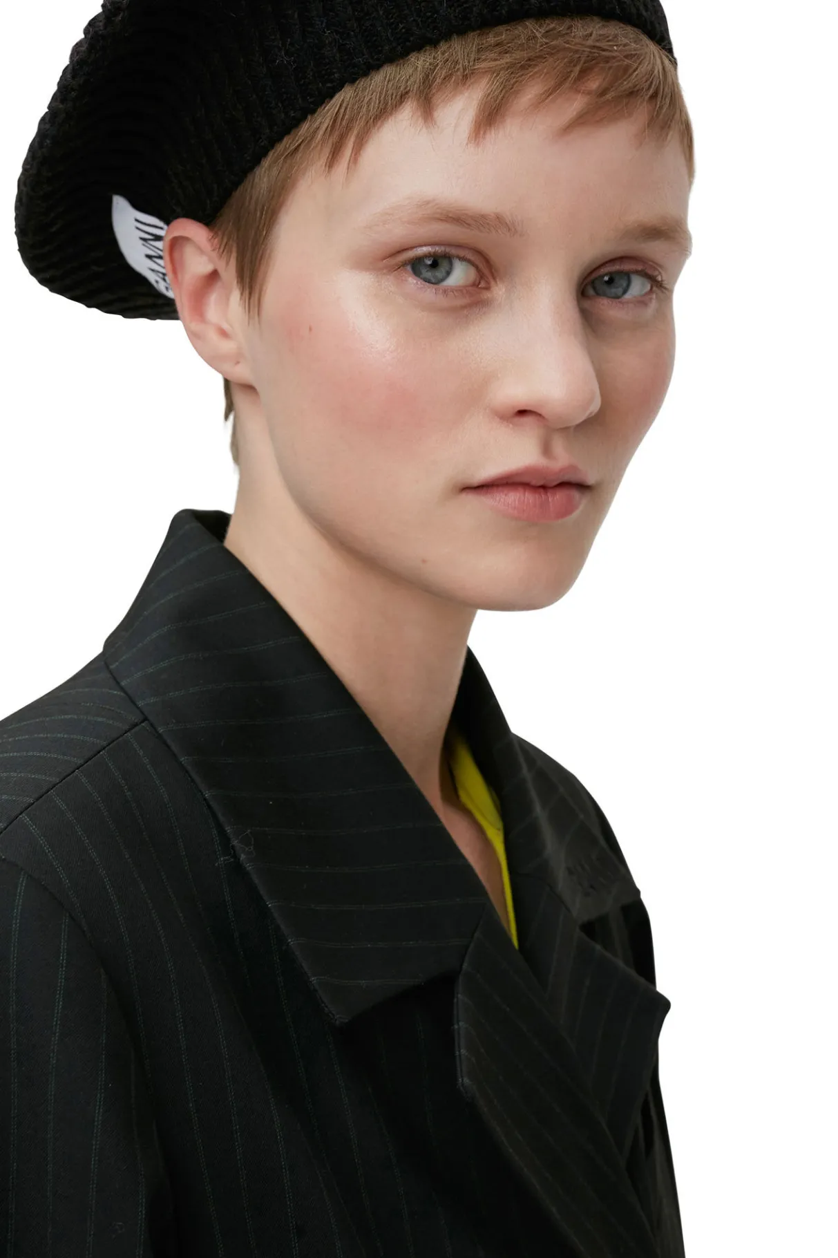 Online GANNI Stretch Stripe Coat Black