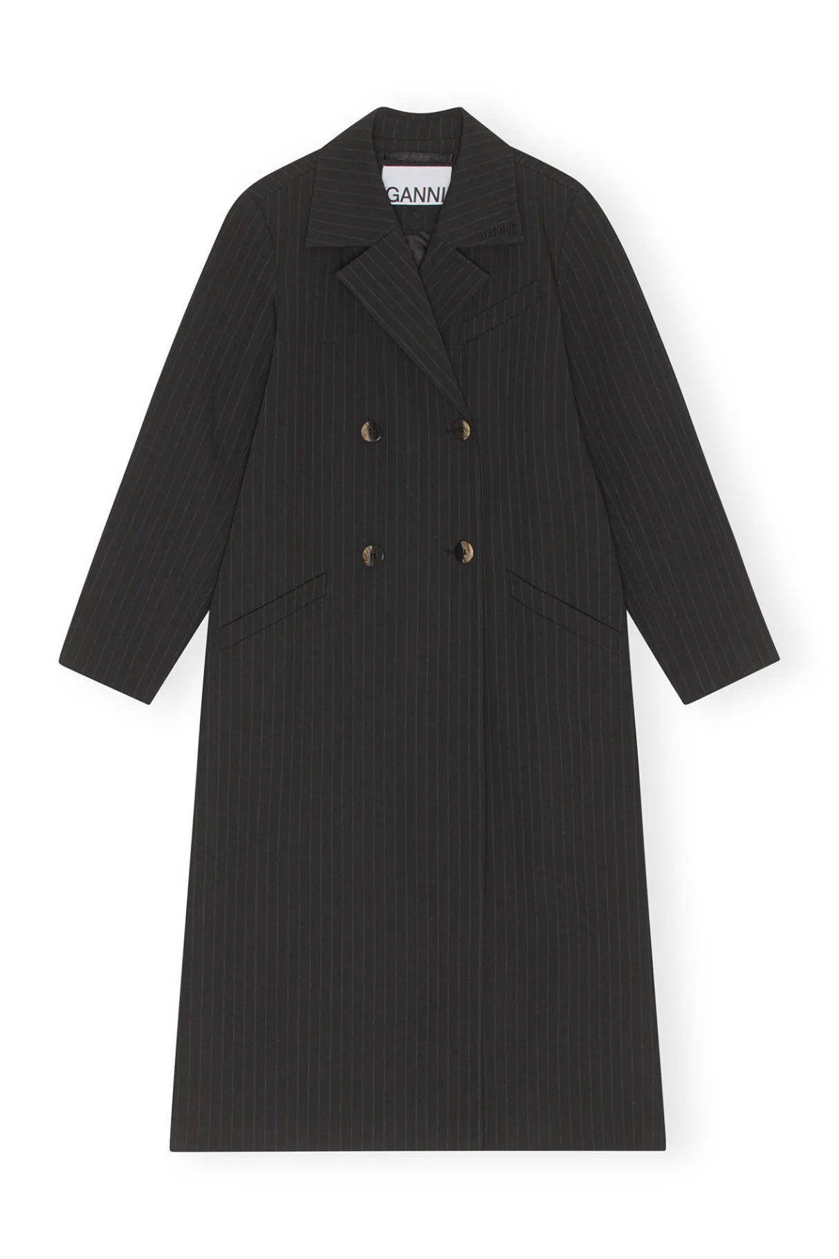 Online GANNI Stretch Stripe Coat Black