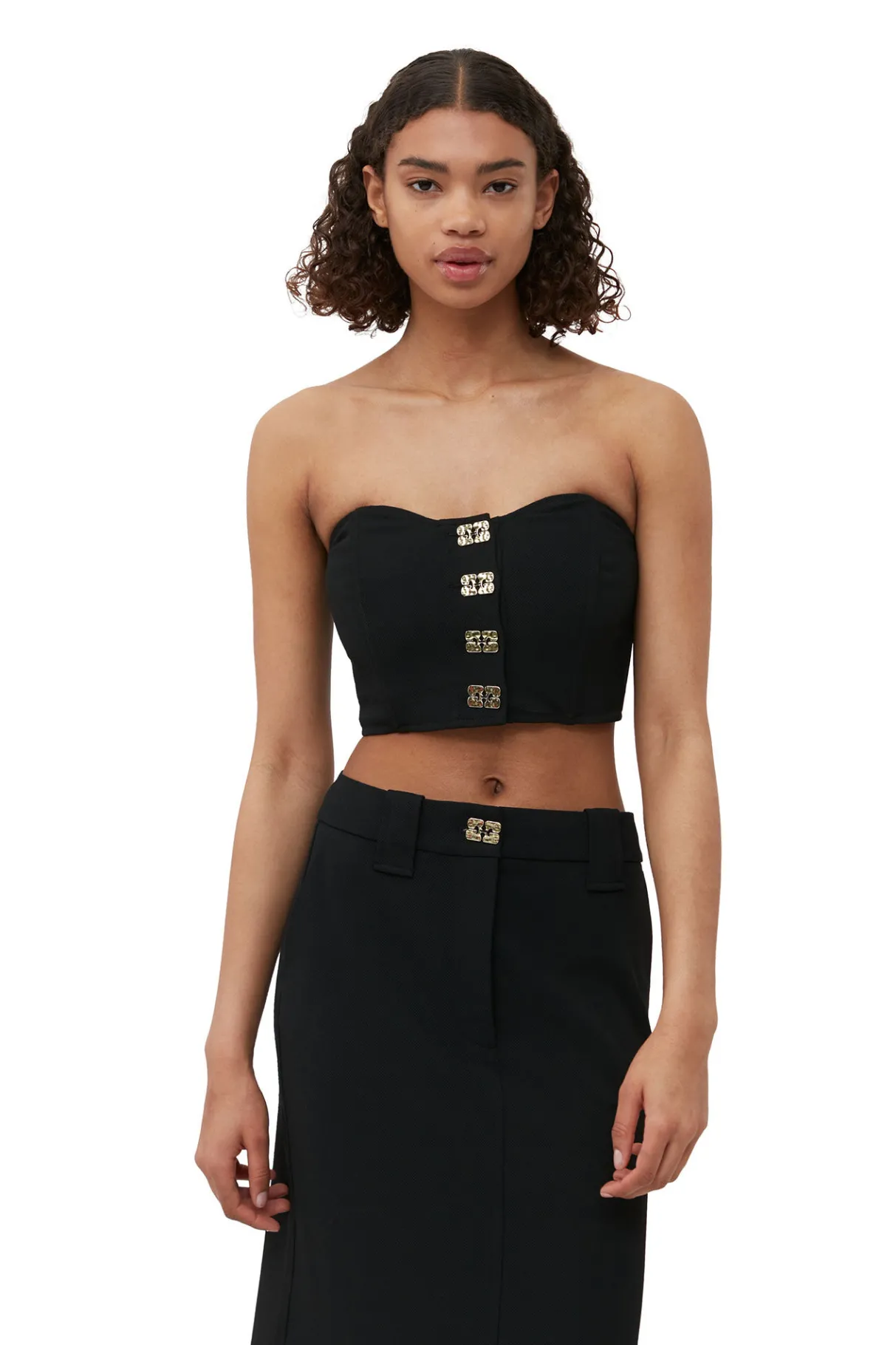 Best Sale GANNI Stretch Suiting Corsage Top Black