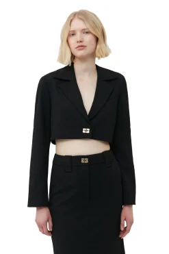 Cheap GANNI Stretch Suiting Cropped Blazer Black