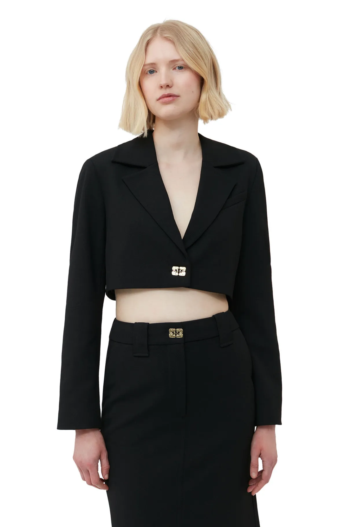 Cheap GANNI Stretch Suiting Cropped Blazer Black