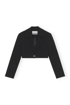 Cheap GANNI Stretch Suiting Cropped Blazer Black
