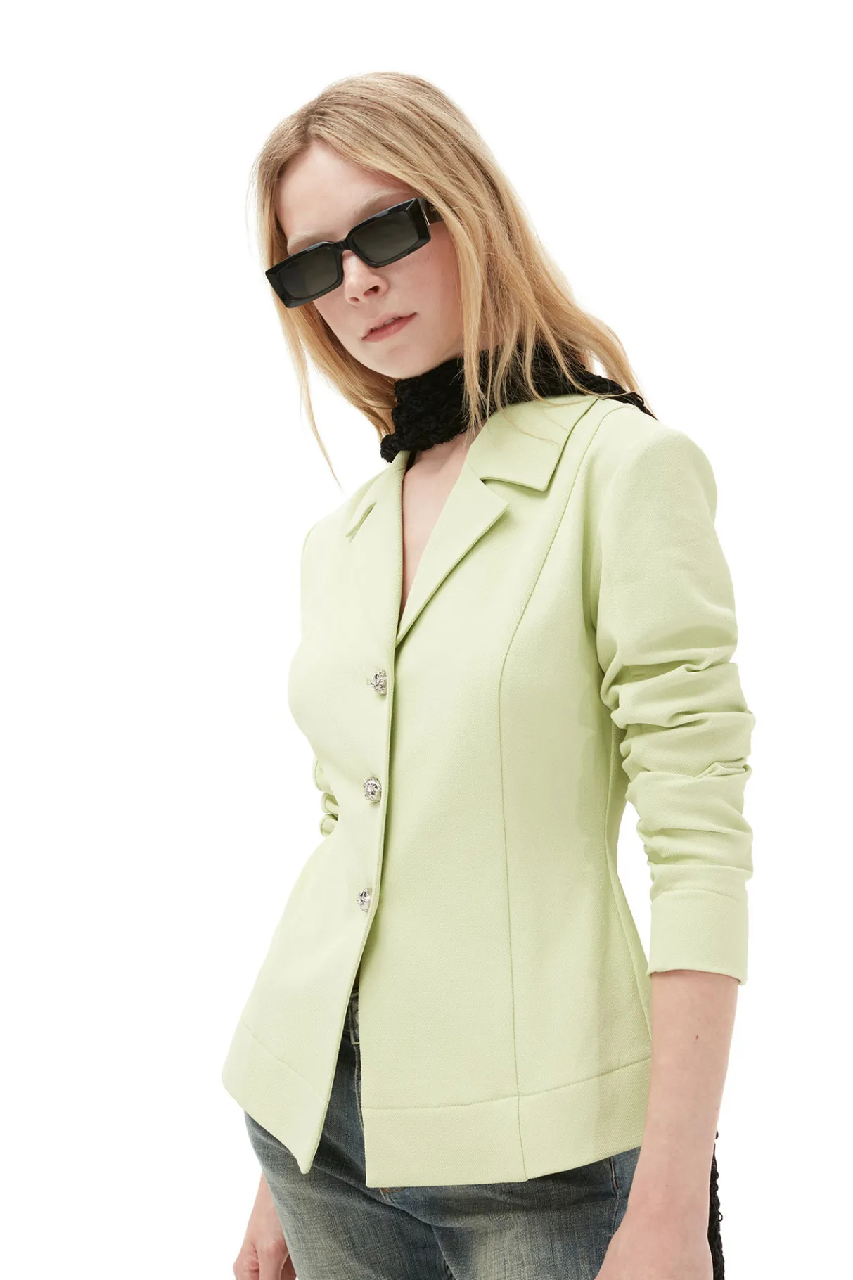 Clearance GANNI Stretch Suiting Shirt Blazer Lily Green
