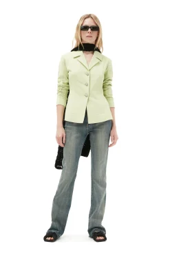 Clearance GANNI Stretch Suiting Shirt Blazer Lily Green