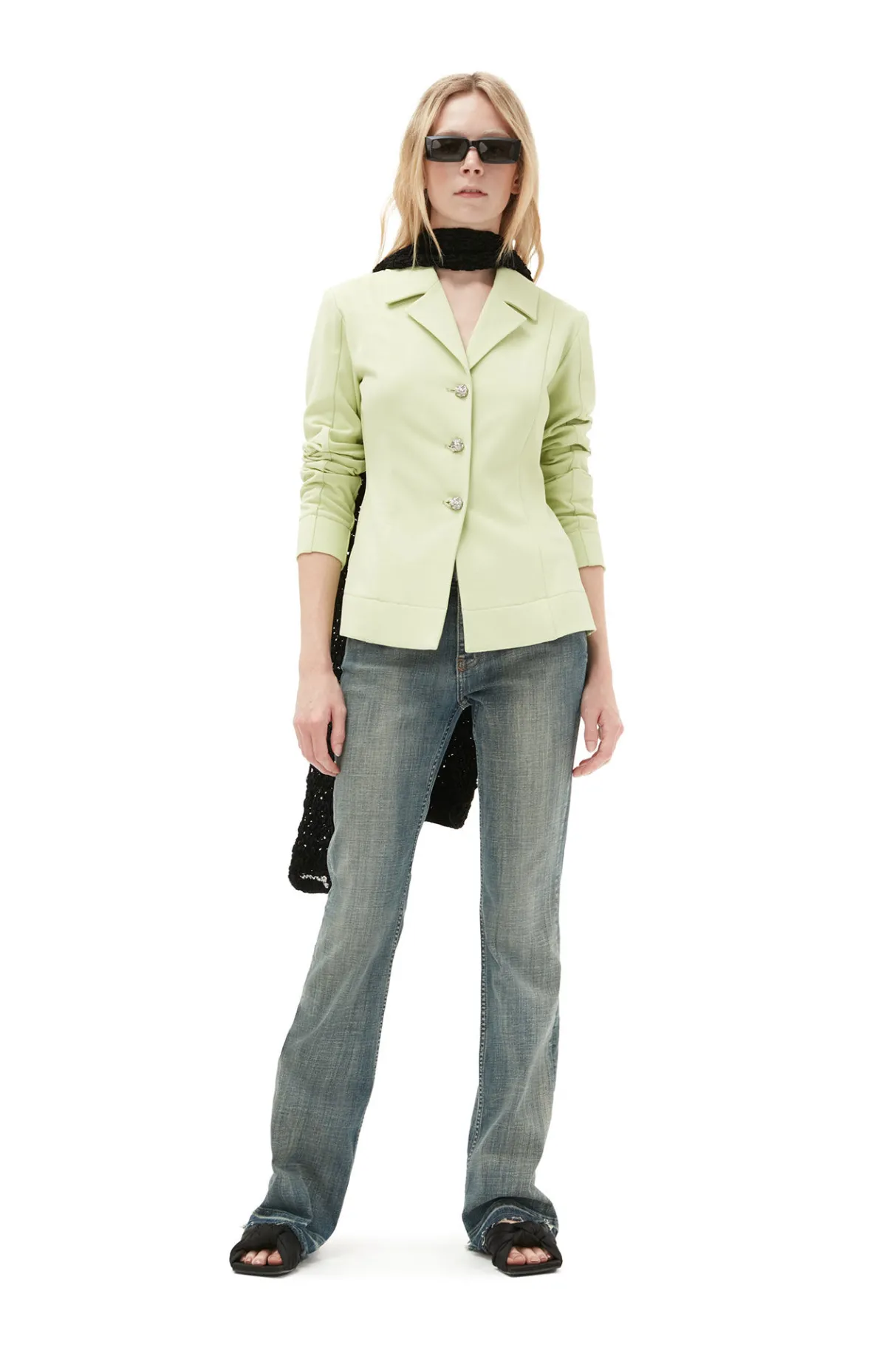 Clearance GANNI Stretch Suiting Shirt Blazer Lily Green