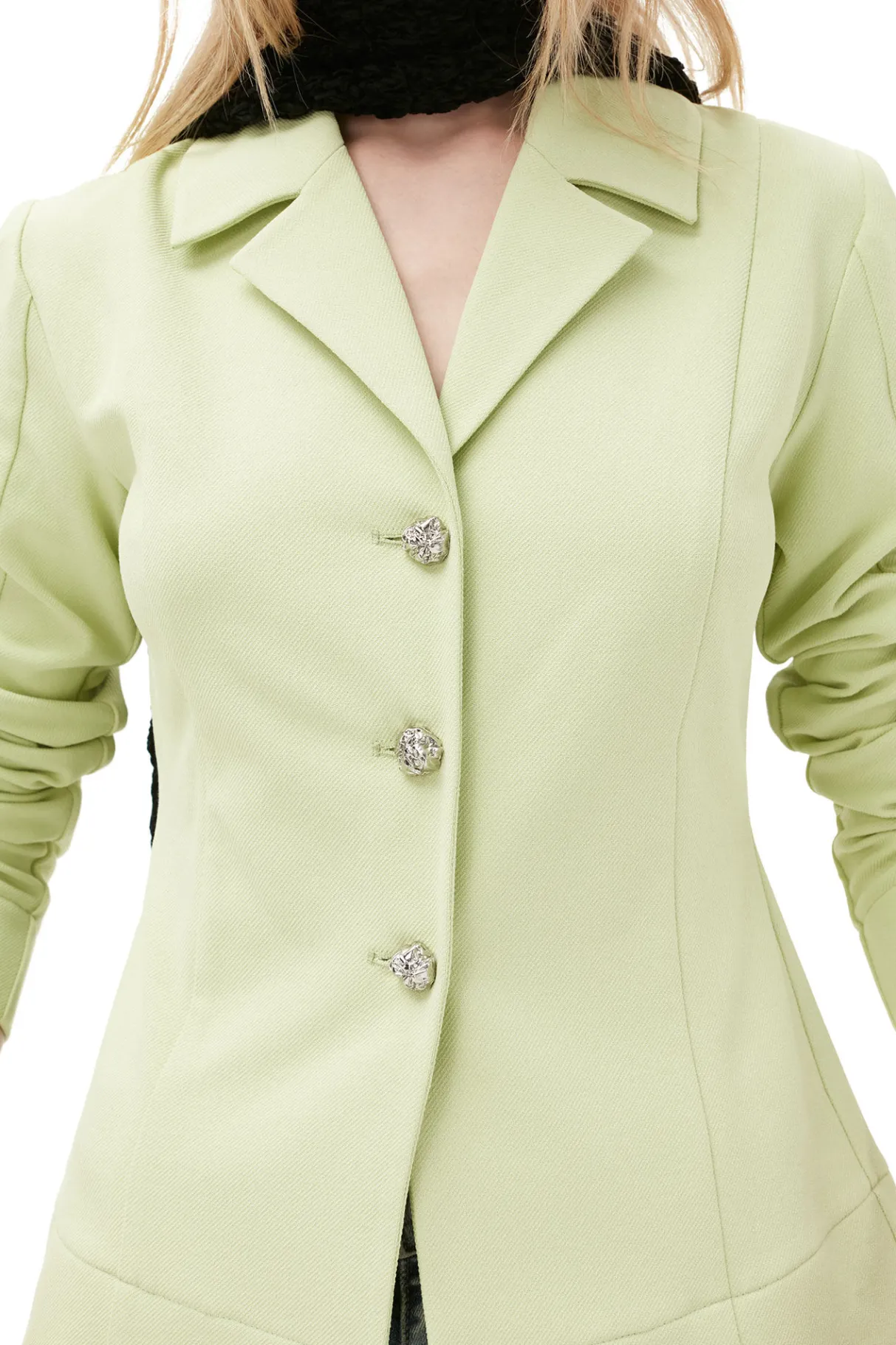 Clearance GANNI Stretch Suiting Shirt Blazer Lily Green