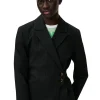 Shop GANNI Stripe Belt Blazer Black