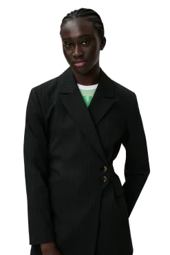 Shop GANNI Stripe Belt Blazer Black