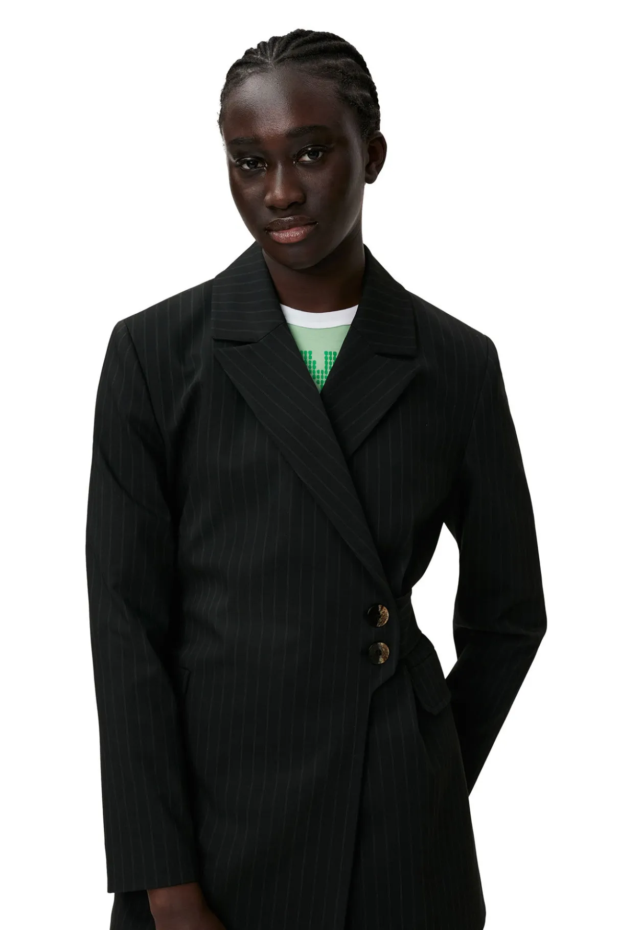 Shop GANNI Stripe Belt Blazer Black