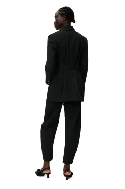Shop GANNI Stripe Belt Blazer Black