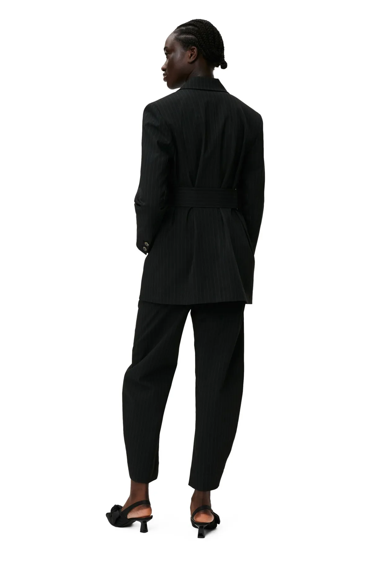 Shop GANNI Stripe Belt Blazer Black