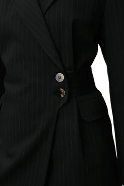 Shop GANNI Stripe Belt Blazer Black
