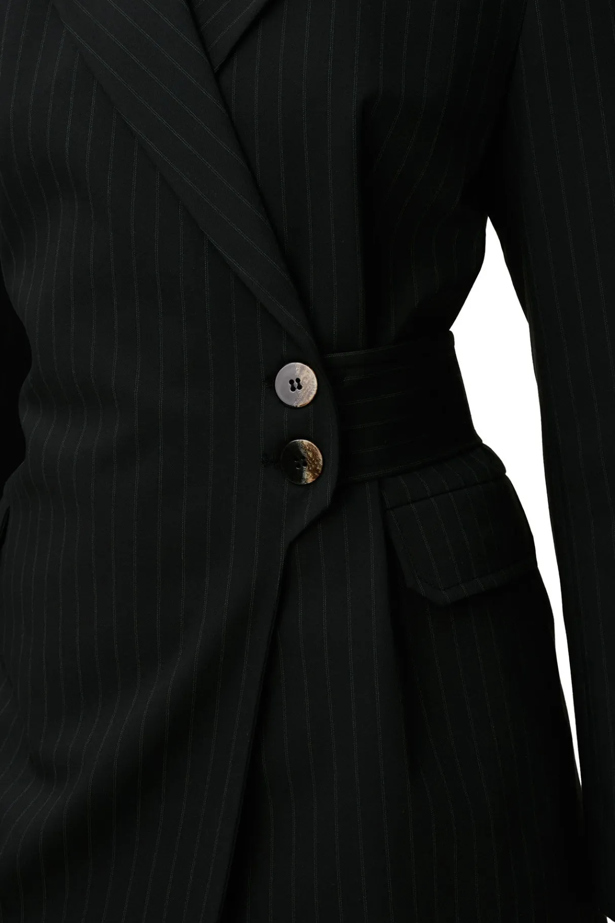 Shop GANNI Stripe Belt Blazer Black