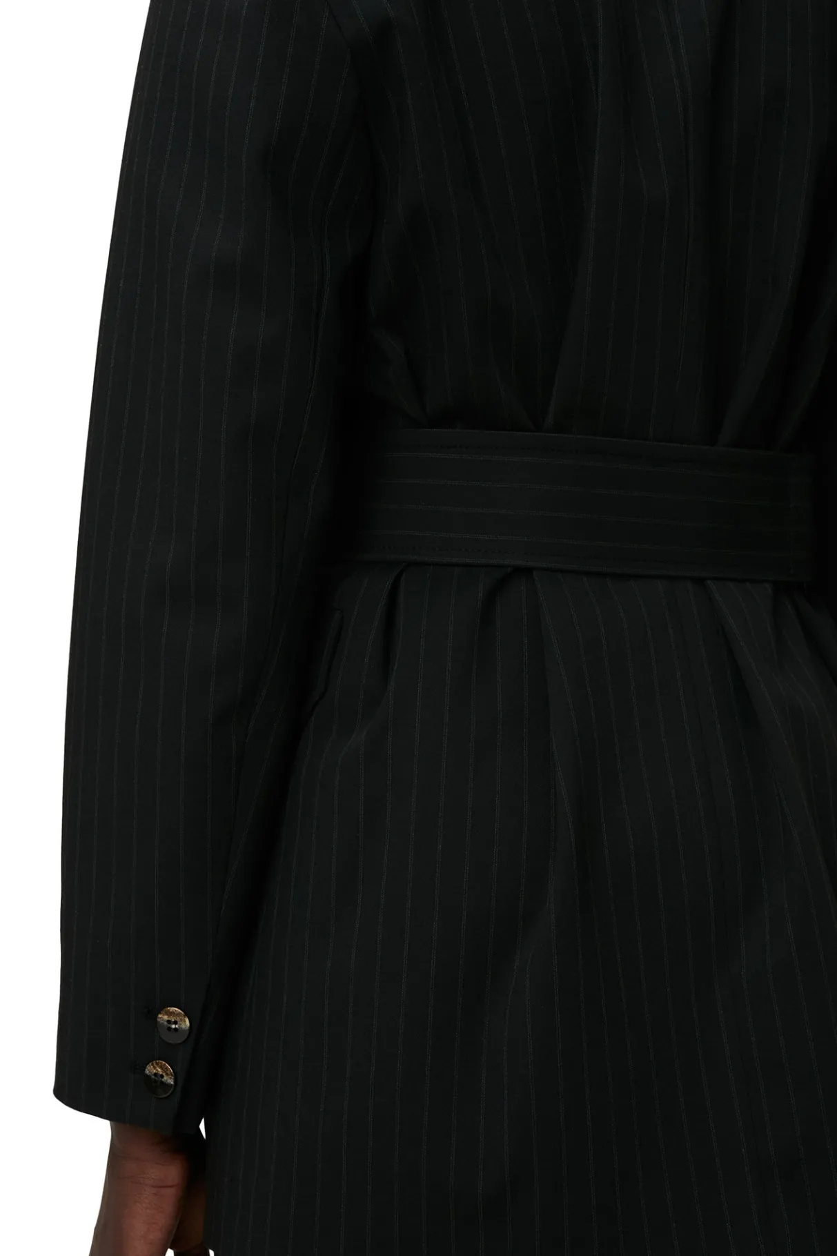 Shop GANNI Stripe Belt Blazer Black