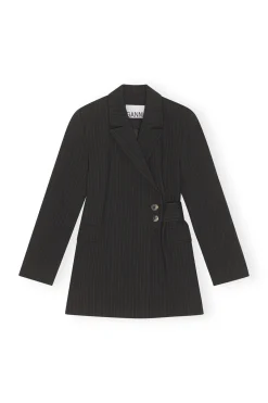 Shop GANNI Stripe Belt Blazer Black