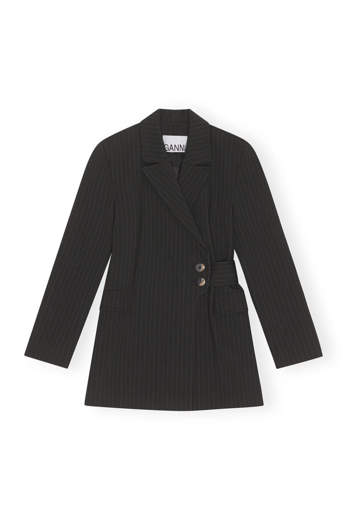 Shop GANNI Stripe Belt Blazer Black