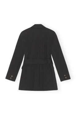 Shop GANNI Stripe Belt Blazer Black