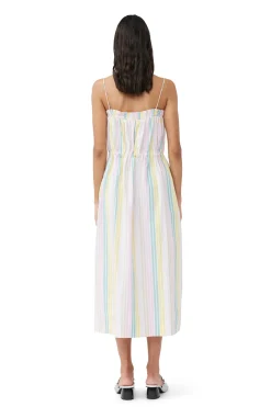 Shop GANNI Stripe Cotton Maxi Strap Dress Multicolour