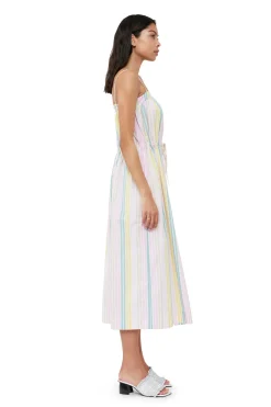 Shop GANNI Stripe Cotton Maxi Strap Dress Multicolour